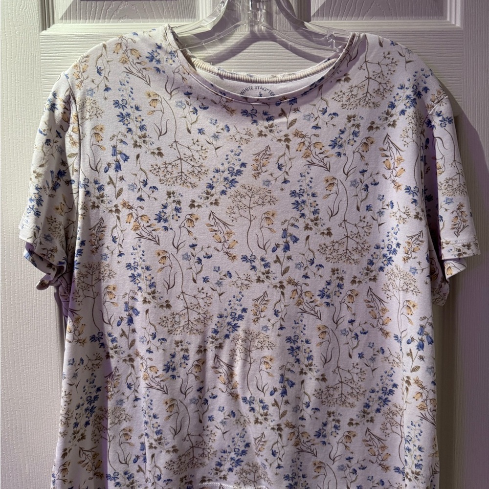 White Stag Floral Tee with Blue and Brown Accents